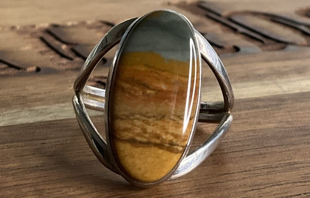 Vintage Signed MSA Sterling Silver Genuine Picture Jasper Ring Size 10.5